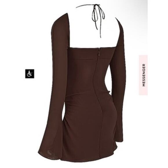 House of CB Baby Chocolate Chiffon Cutout Halter Mini Dress Size S Small - Picture 3 of 7